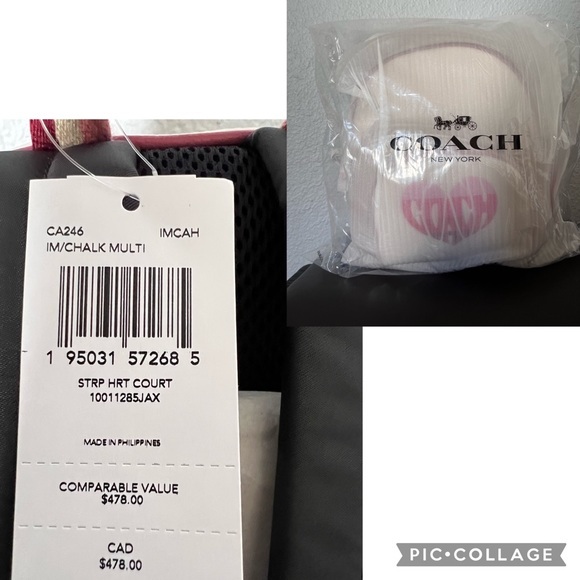 NWT COACH COURT LEATHER BACKPACK WITH STRIPE‎ HEART MOTIF GOLD/CHALK MULTI - Picture 5 of 11